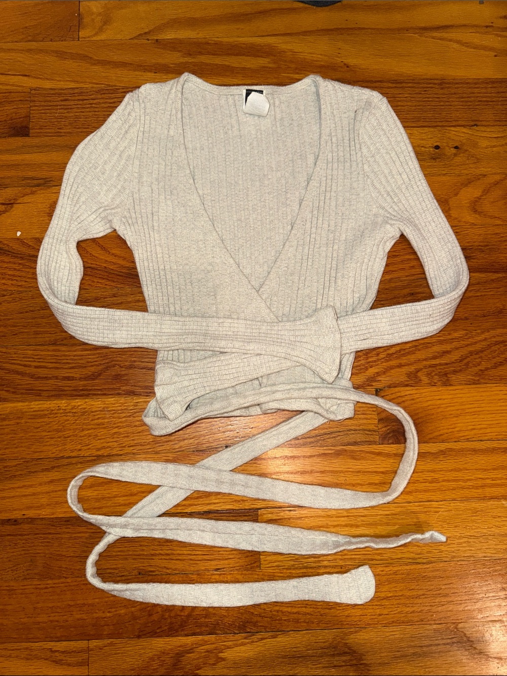 Windsor Light Gray Ribbed Wrap V-Neck Sweater